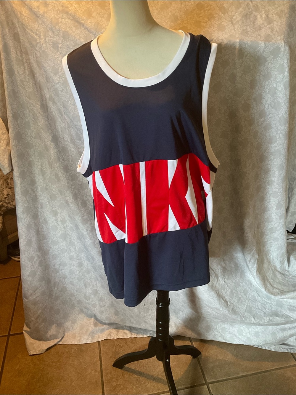 Nike Navy Tank Top with Red and White Graphic Panel